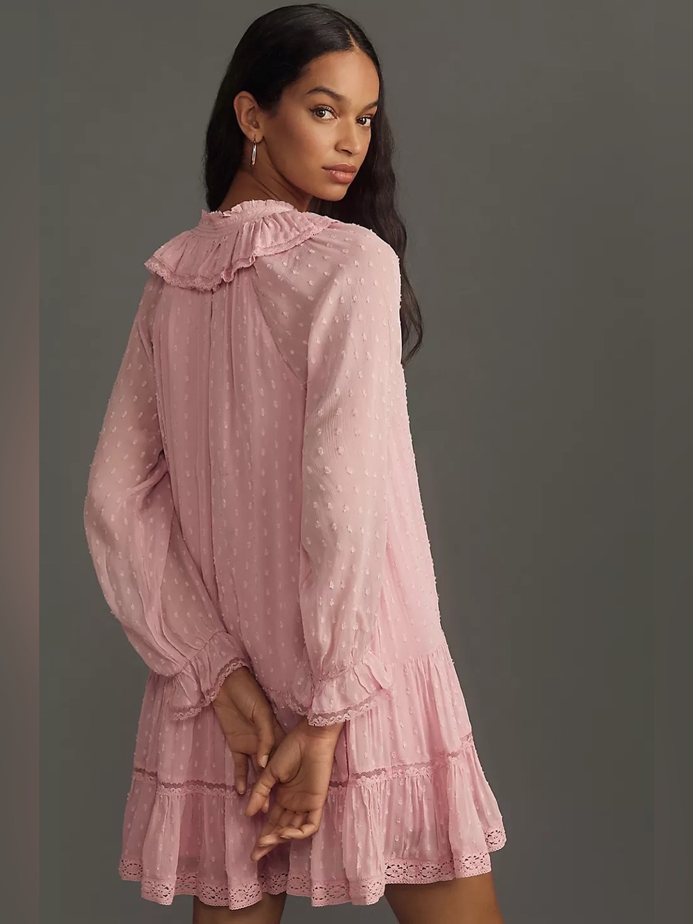 By Anthropologie Long-Sleeve V-Neck Ruffled Mini Tunic Dress - Picture 5 of 6